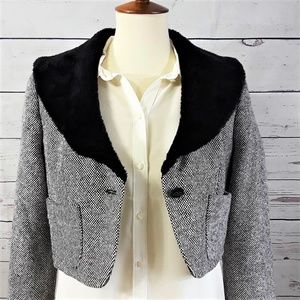 Cropped Faux Fur Collared Jacket, Size 4